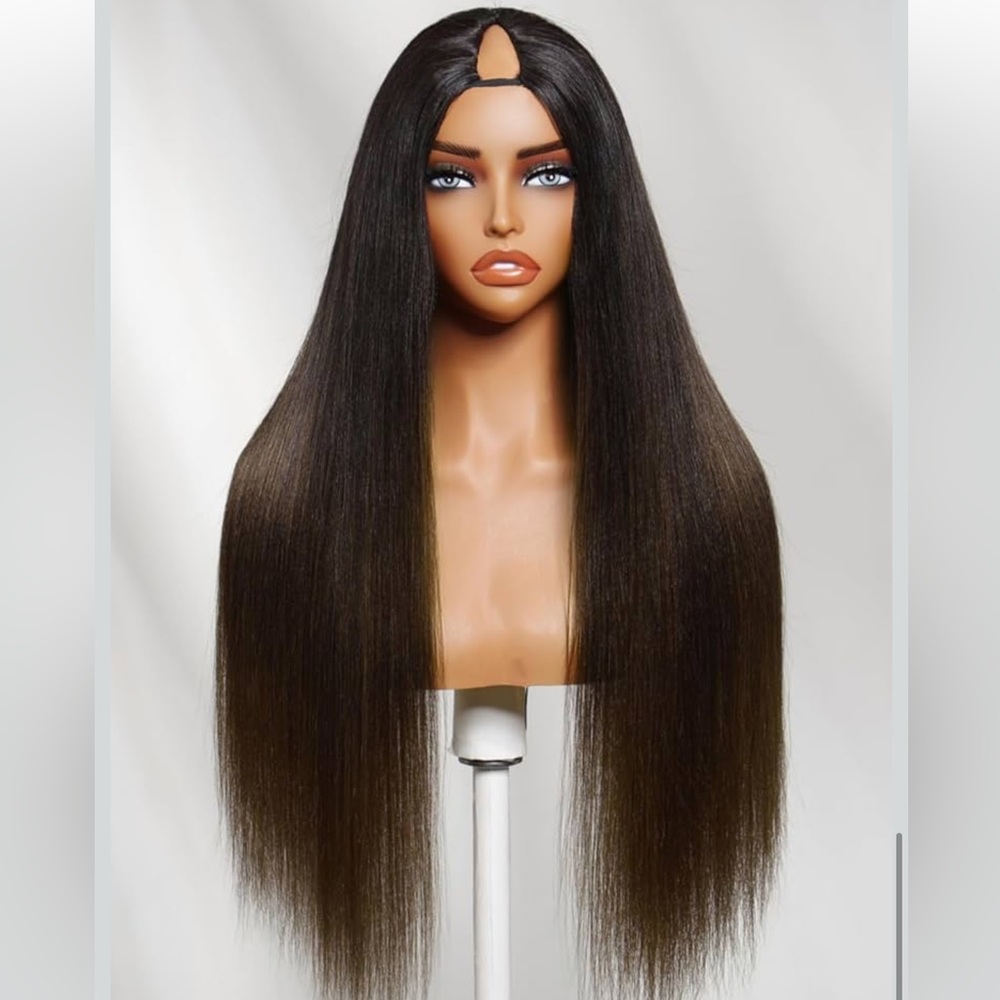UNICE V Part Human Hair Wig Yaki Straight 150% Density Chestnut Brown 20inch #3